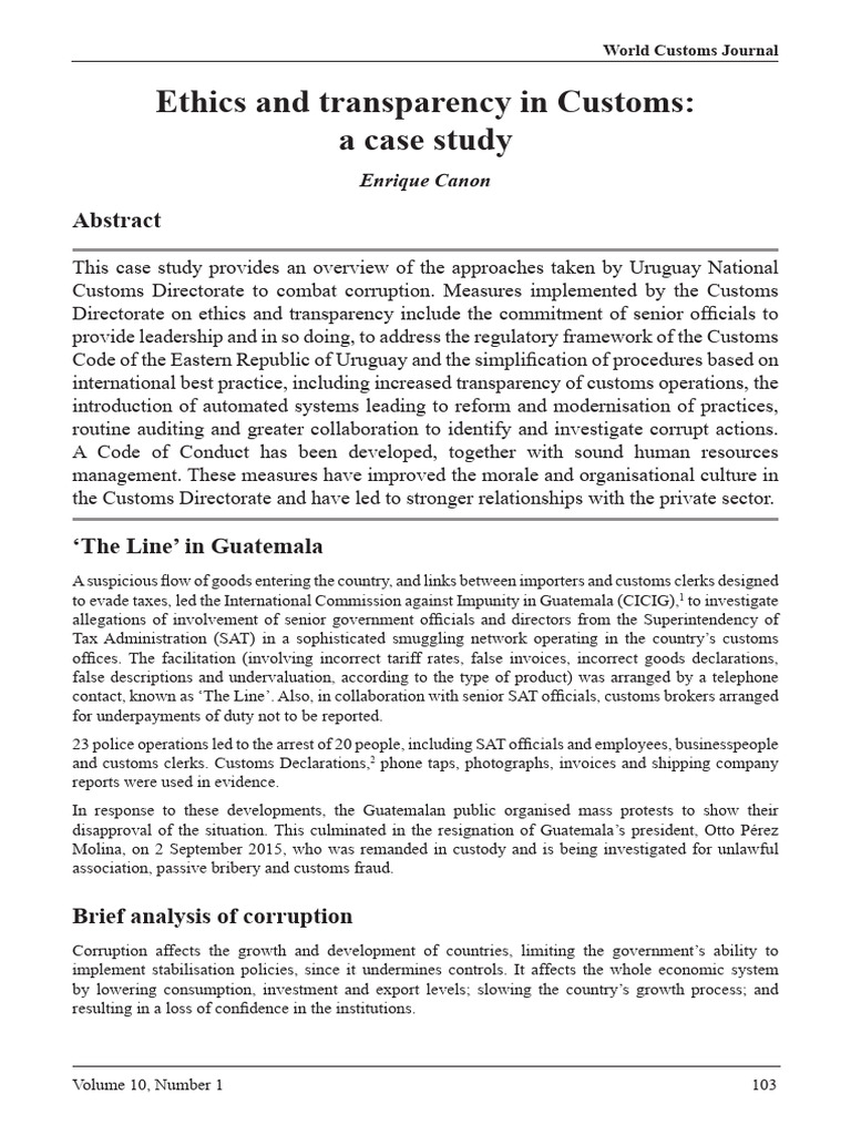 Customs Ethics and Transparency Case Study | PDF | Customs | Corruption
