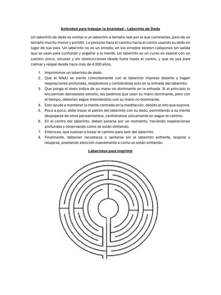 Actividad para Trabajar La Ansiedad - Laberinto de Dedo | PDF
