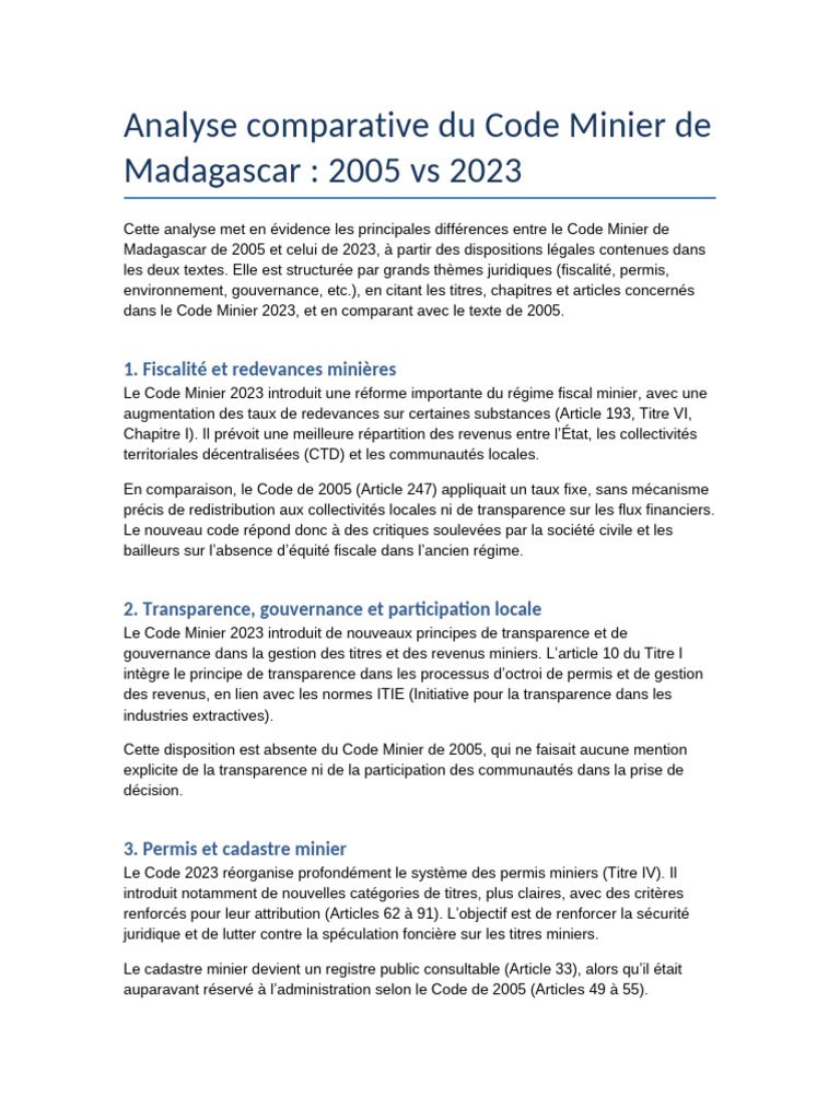 Réformes du Code Minier à Madagascar 2023 | PDF | Gouvernance