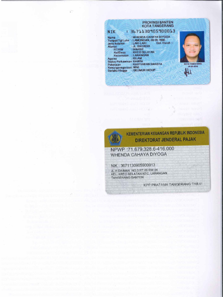 NPWP and KTP - Whenda Cahaya Diyoga | PDF