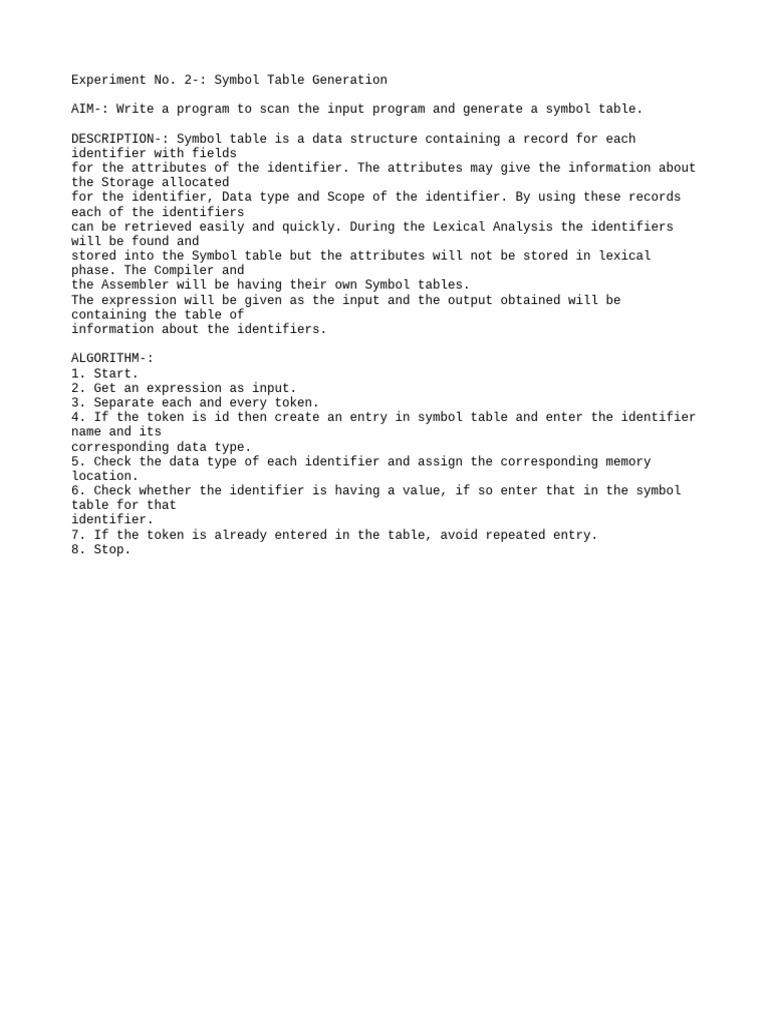 Symbol Table Generation in Compilers | PDF