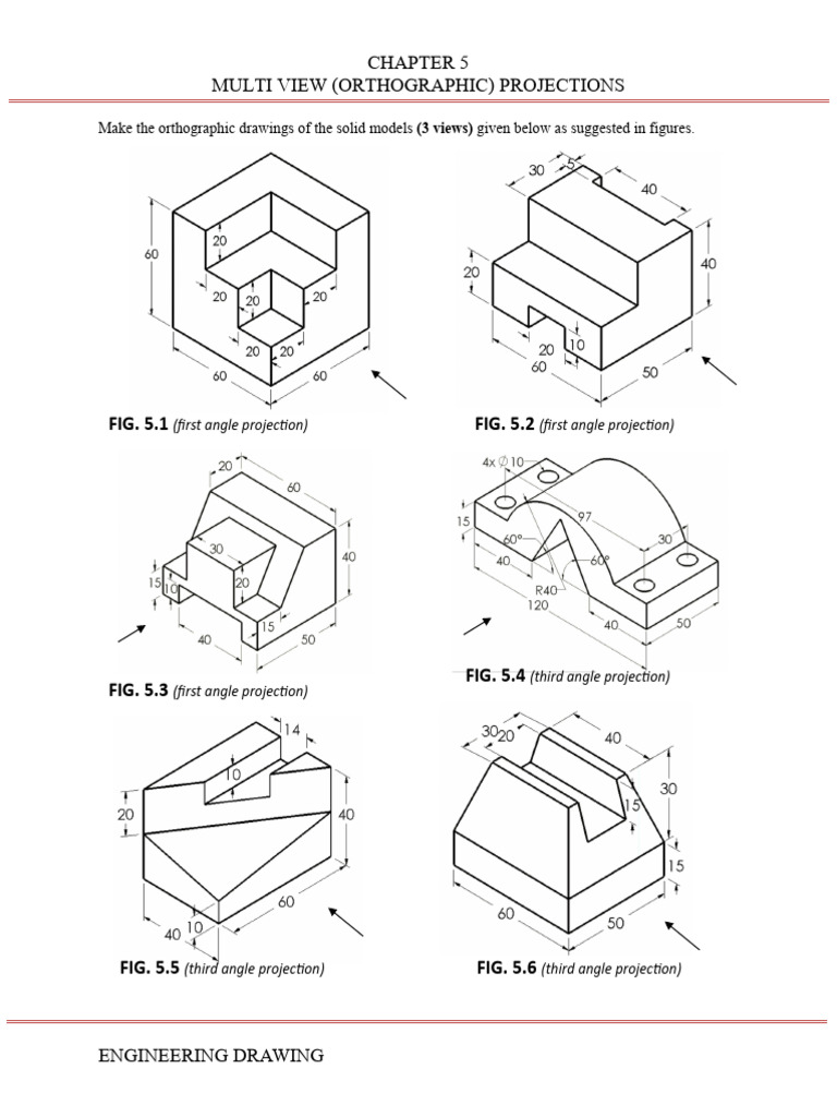 Orthographic Projection Exercises | PDF