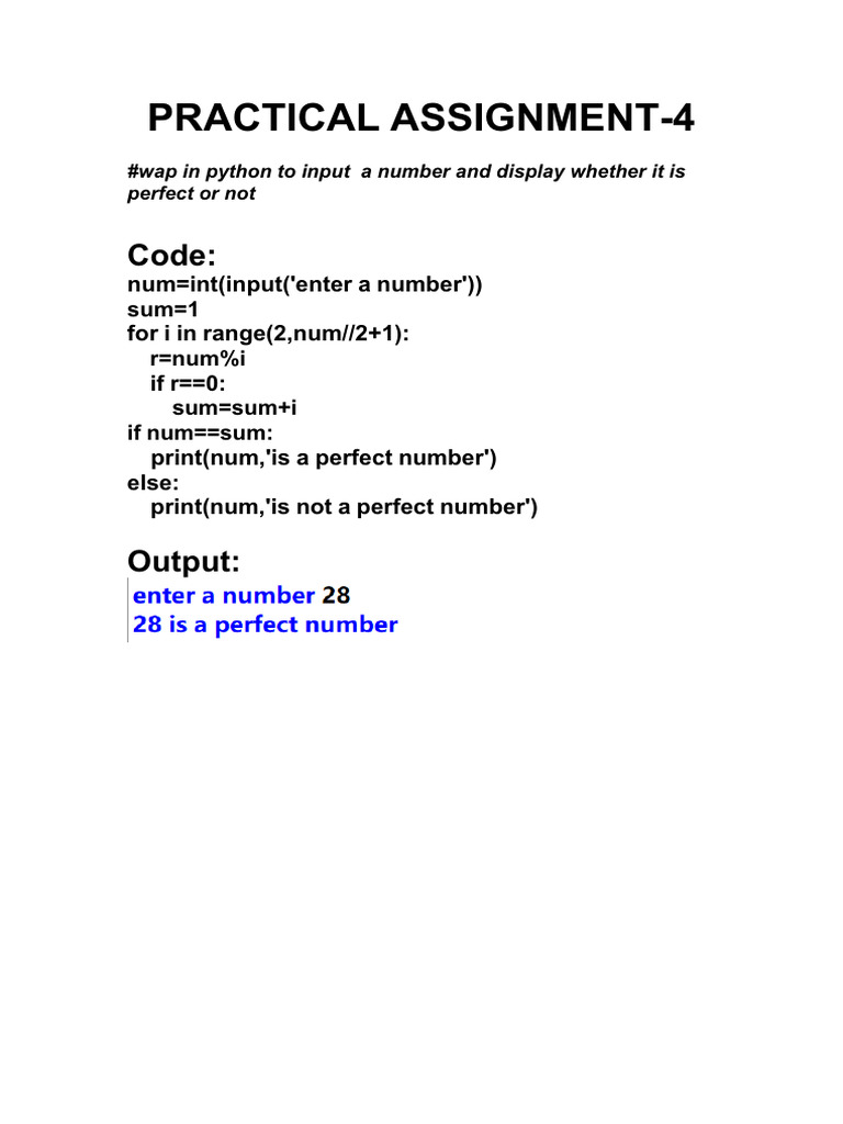 Perfect Number Checker in Python | PDF