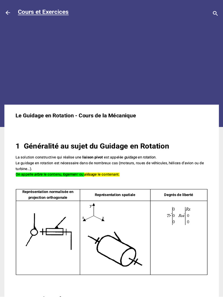 Le Guidage en Rotation - Cours de La Mécanique | PDF | Palier ...