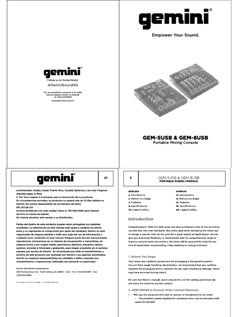 Gemini GEM 08USB User Manual en ES | PDF