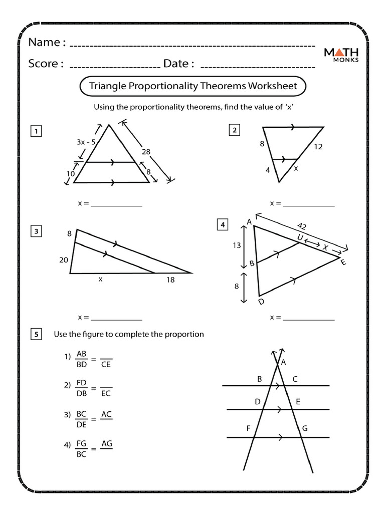 Triangle Proportionality Theorem Worksheet | PDF