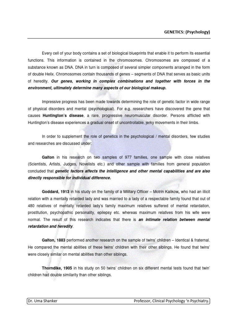 Genetic Influences on Mental Disorders | PDF | Genetics | Psychology