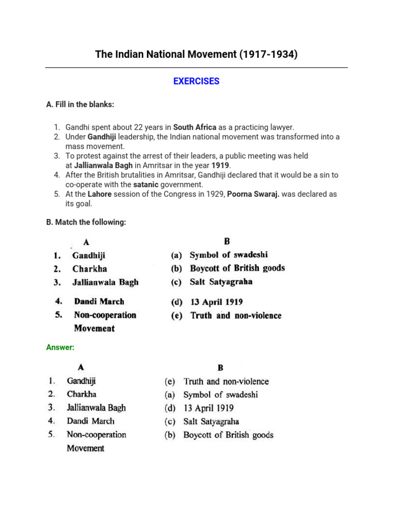 Key Centers of Indian National Movement | PDF | Mahatma Gandhi ...