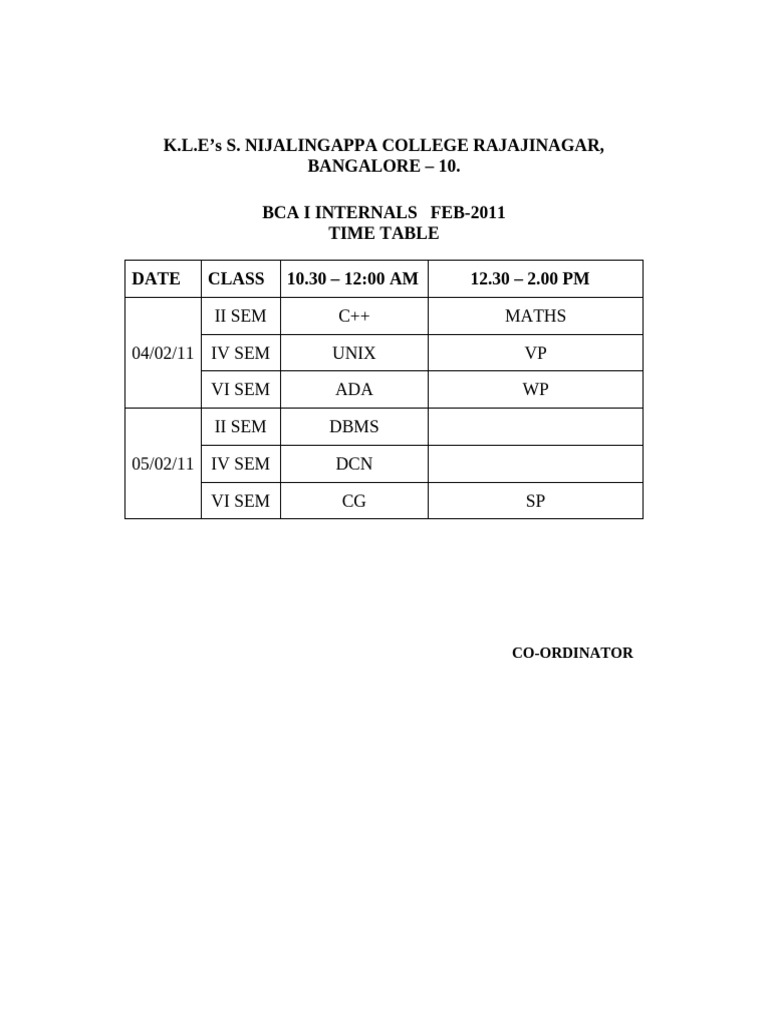 Internals Time Table | PDF