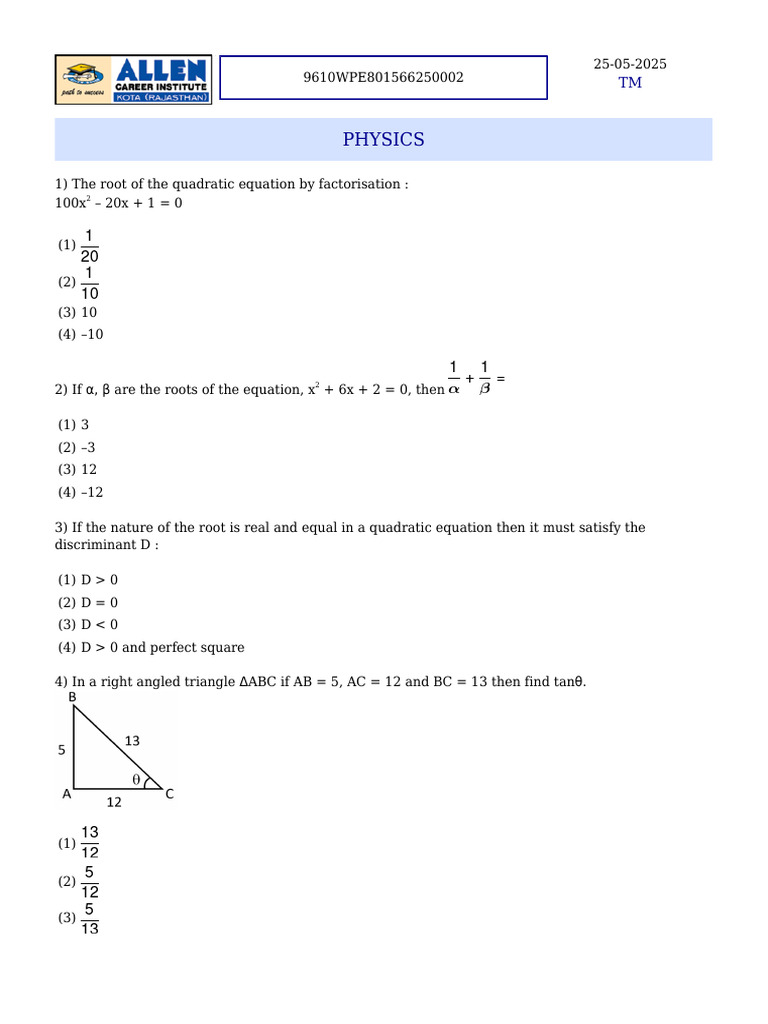 JEE Standardized Test Questions and Answers | PDF | Mole (Unit) | Molecules