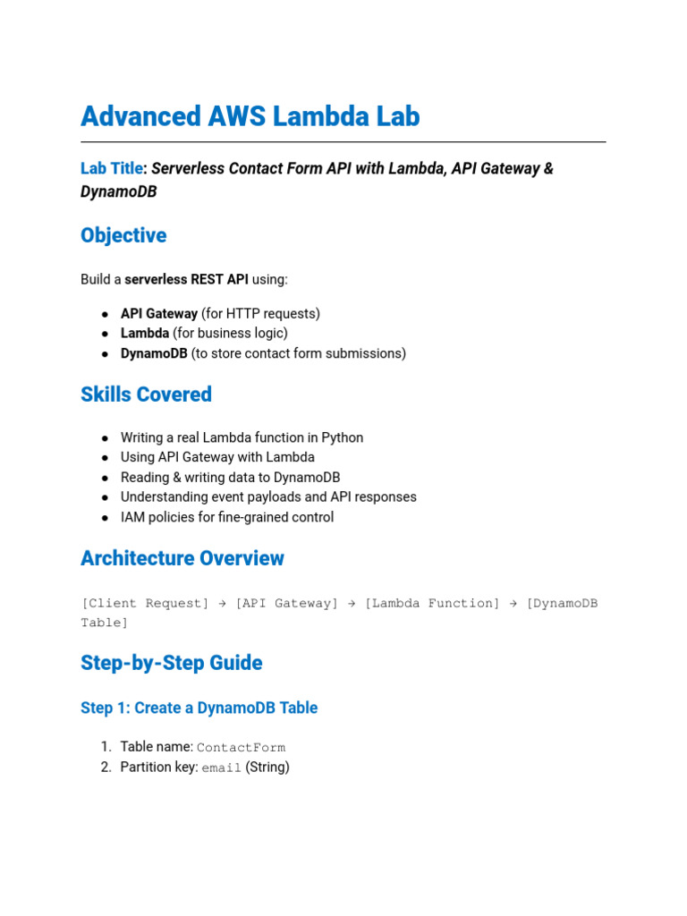 Serverless Contact Form API Guide | PDF | Anonymous Function | Computing