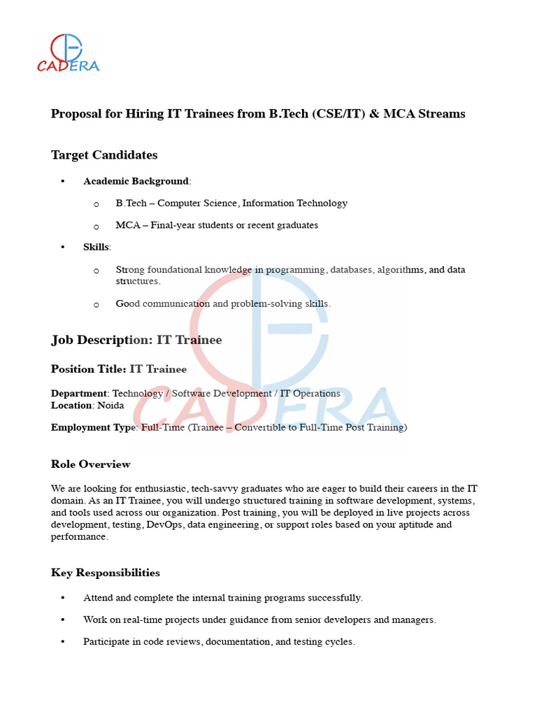 IT Trainee Hiring Proposal | PDF | Computer Programming | Software ...