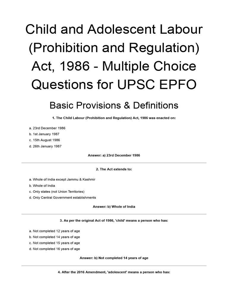 Child and Adolescent Labour Act 1986 | PDF | International Labour ...
