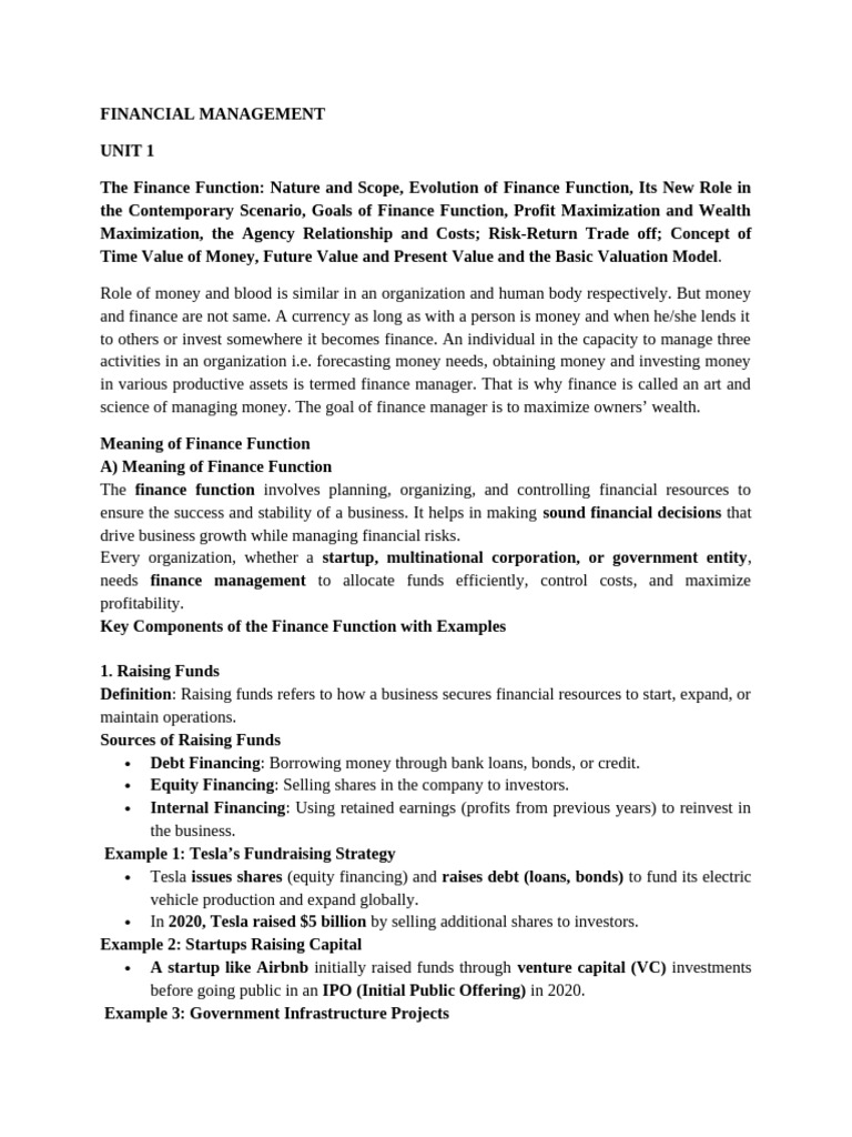 Unit 1 Financial Management | PDF | Financial Risk | Investing