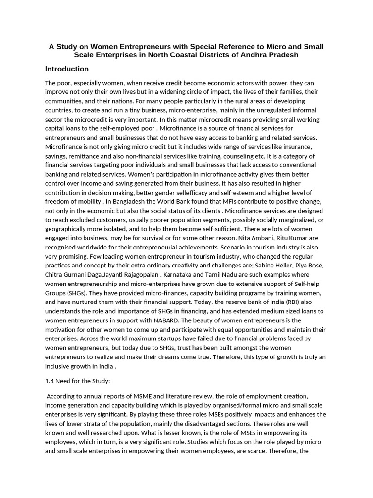 A Study On Women Entrepreneurs With Special Reference To Micro and ...