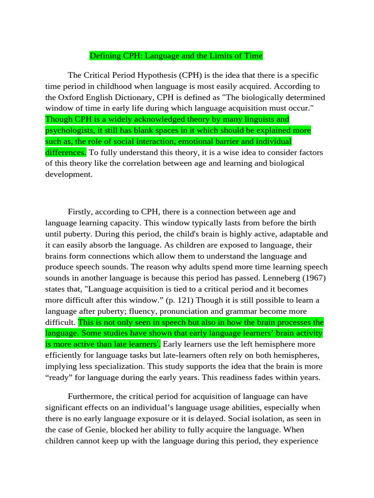 Understanding the Critical Period Hypothesis | PDF | Language ...