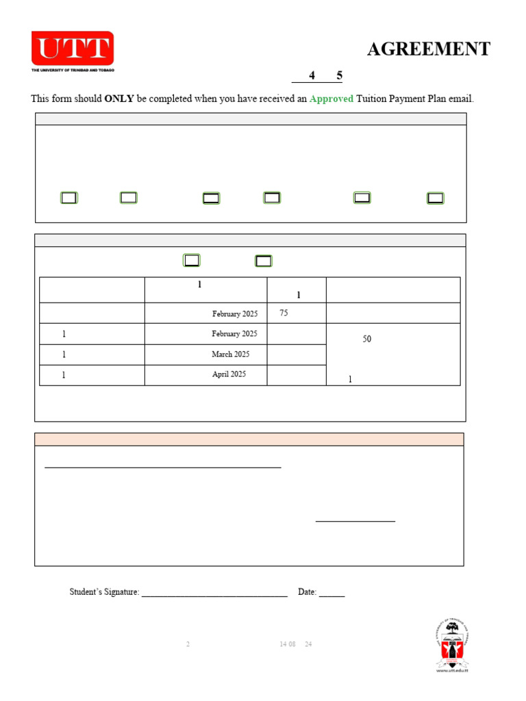 UTT Tuition Payment Plan Agreement | PDF | Payments
