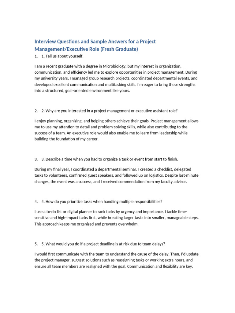 Project Management Interview Tips for Graduates | PDF | Project ...