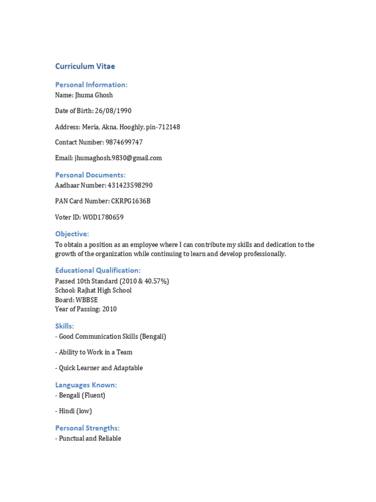 Jhuma Ghosh's Curriculum Vitae | PDF
