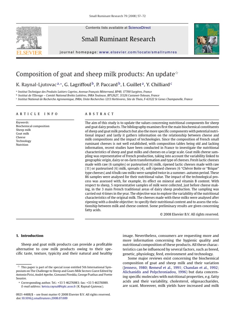 Composition of Goat and Sheep Milk Products - An Update | PDF | Cheese ...