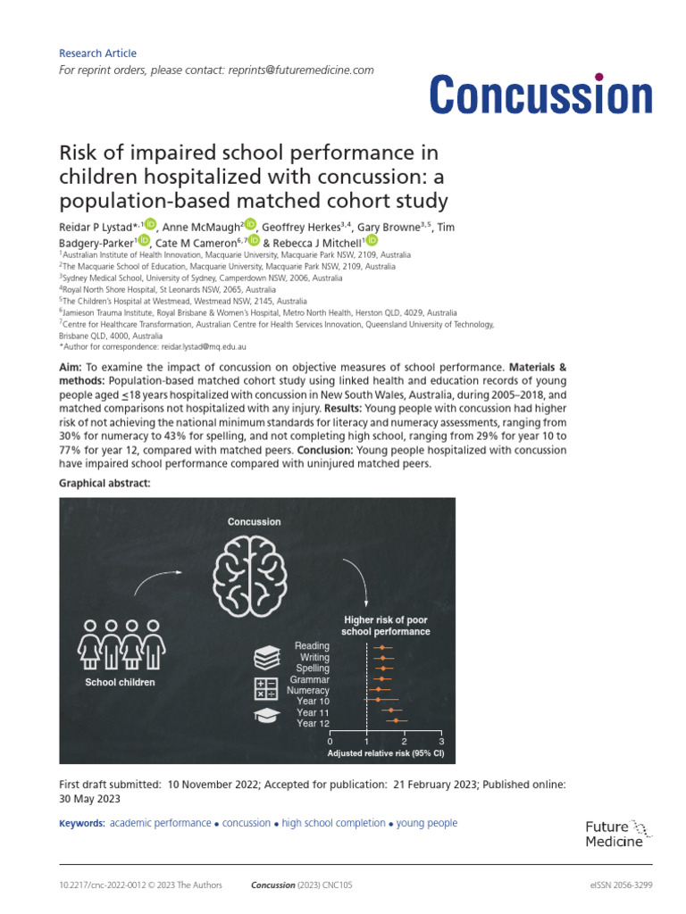 Concussion's Impact on School Performance | PDF | Concussion ...