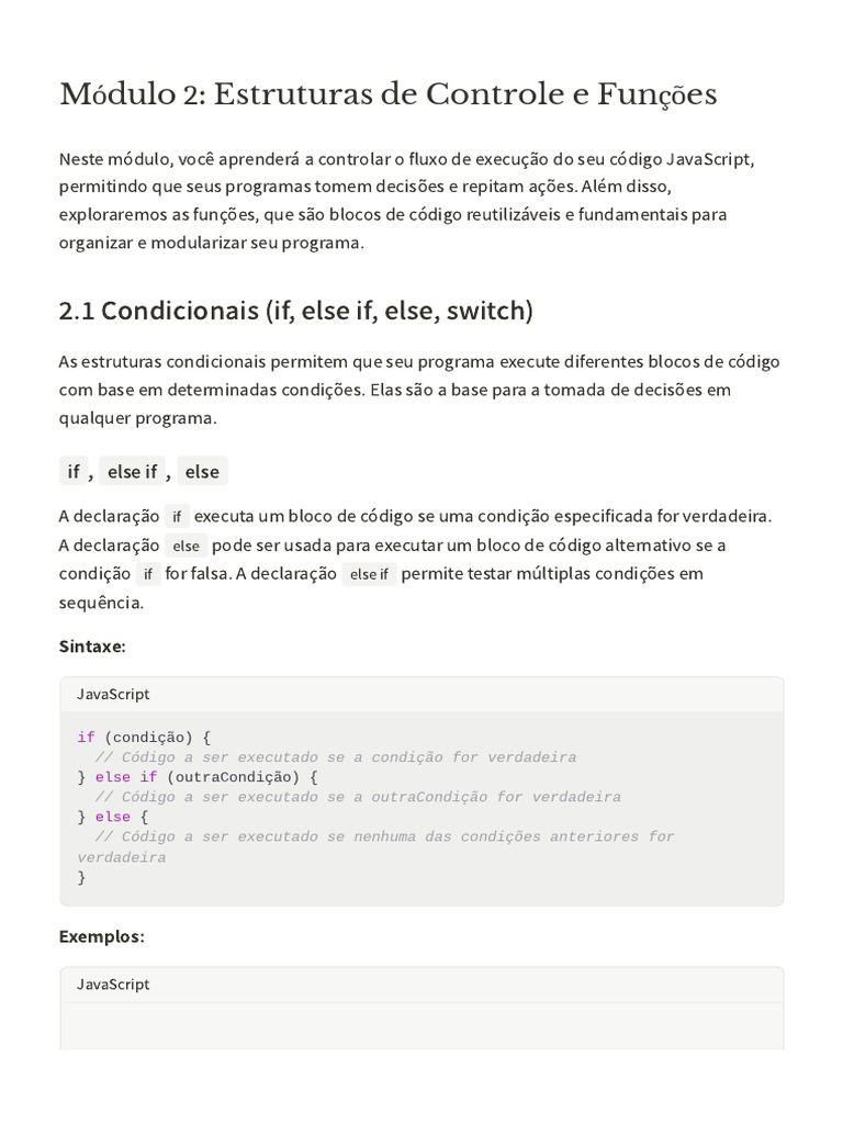 Controle de Fluxo em JavaScript | PDF | Escopo (Ciência da Computação ...