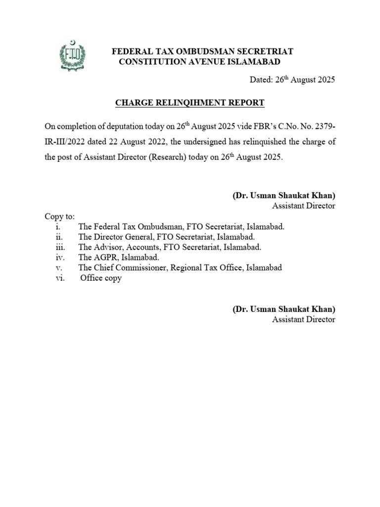 Charge Relinquishment Report - FTO 2025 | PDF