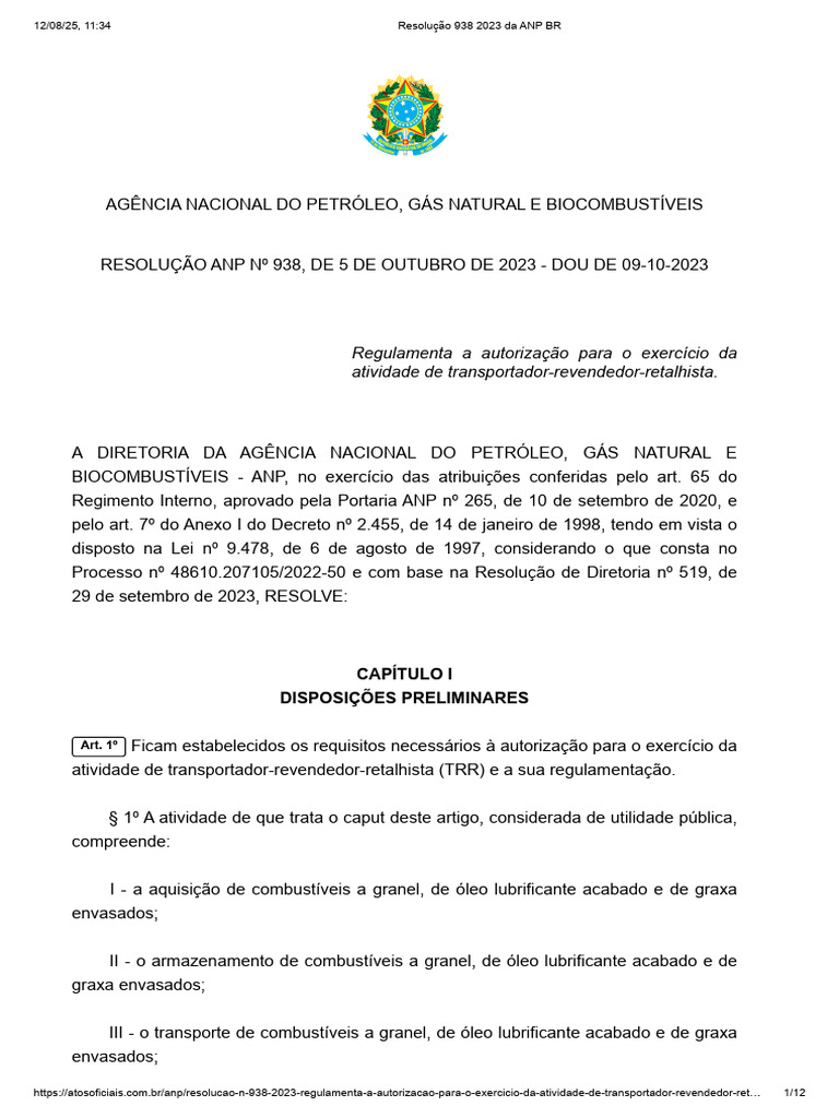 Resolução ANP 938/2023: TRR Regulamentação | PDF | Diesel | Biodiesel