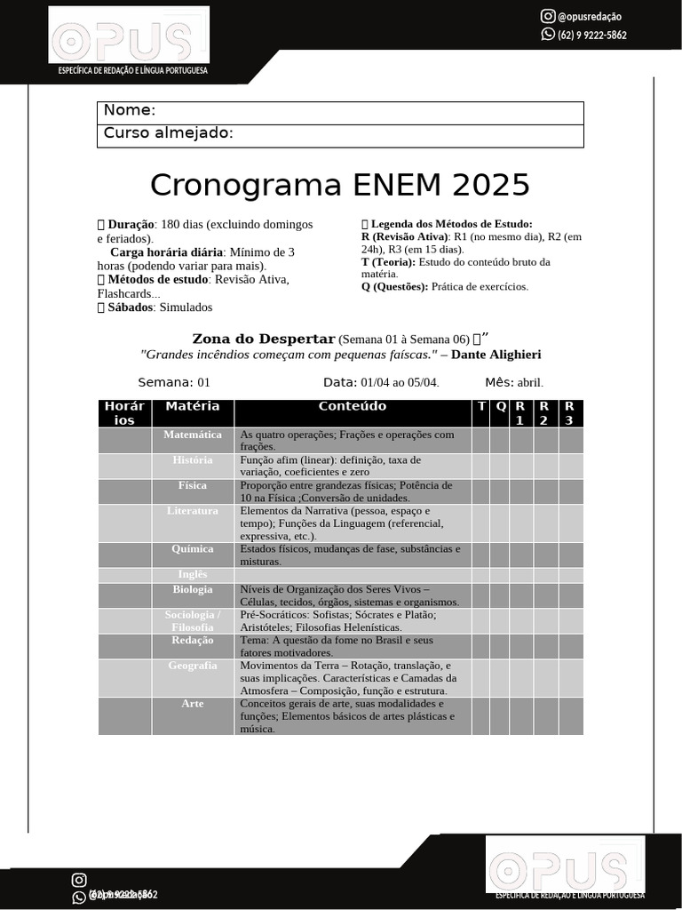 Cronograma de Estudos para ENEM 2025 | PDF | Vida | Organismos