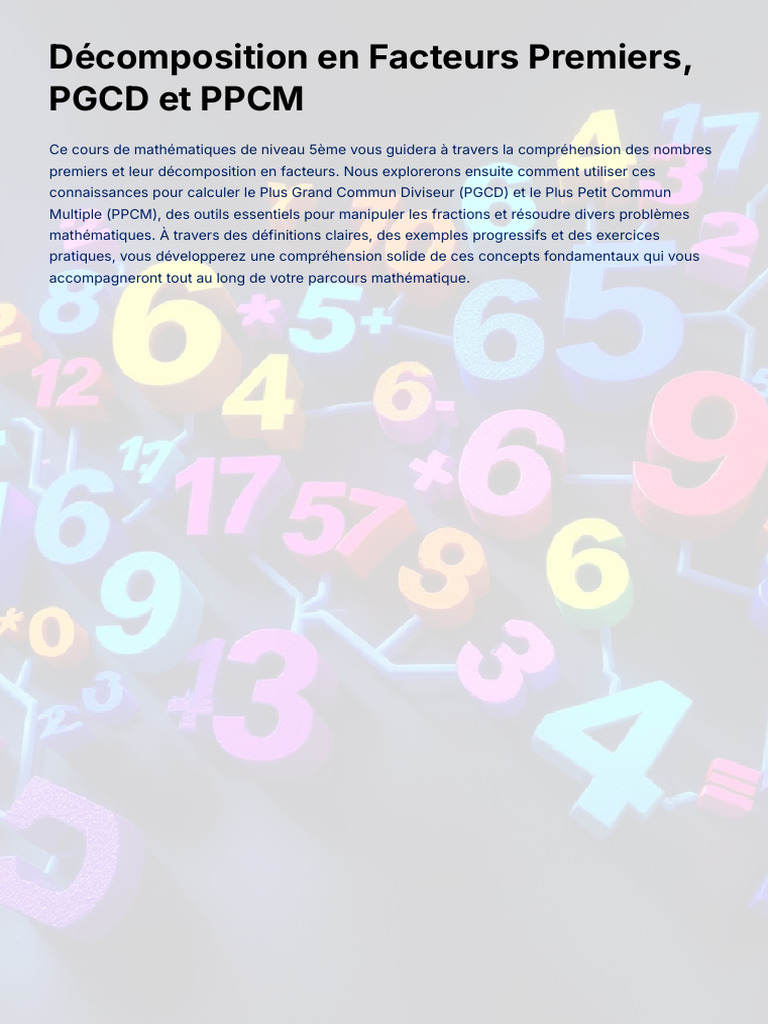 PGCD et PPCM : Méthodes et Exercices | PDF | Nombre premier | Nombre