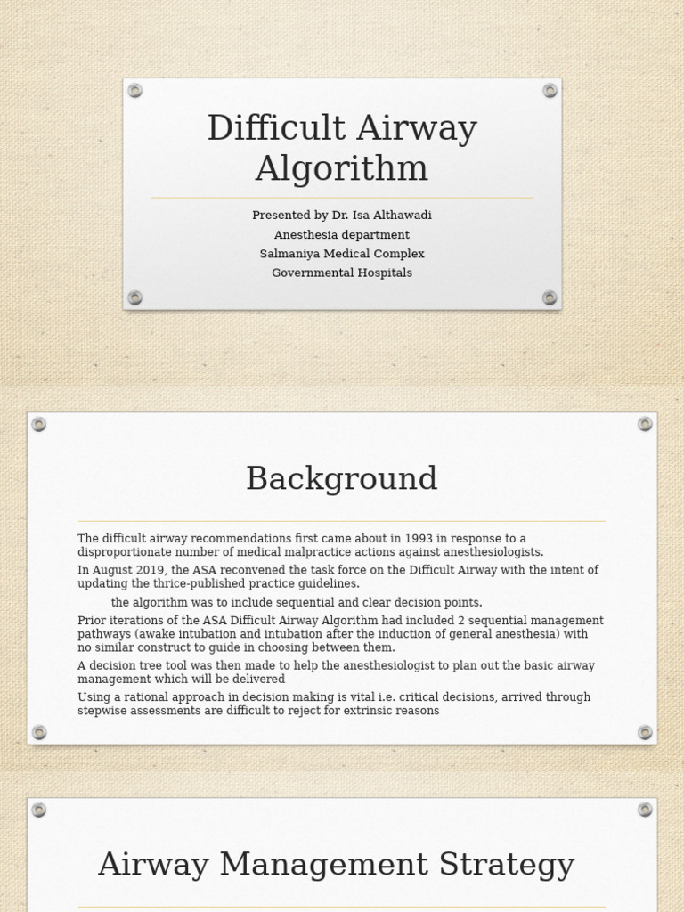 Difficult Airway Algorithm Overview | PDF | Medicine | Surgery