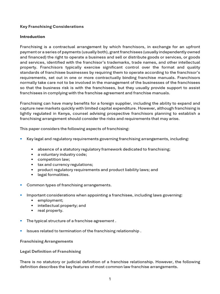 Key Considerations in Franchising Law | PDF | Franchising | Lease