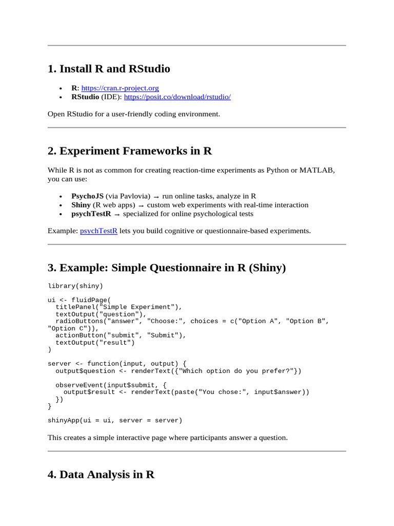 R for Psychological Experiments Guide | PDF