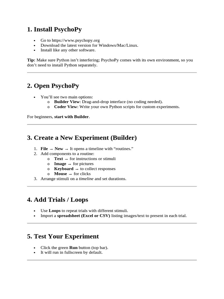 PsychoPy Installation and Experiment Guide | PDF