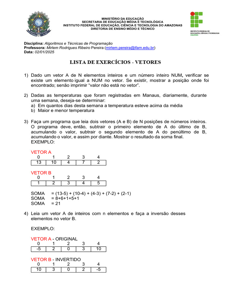 Lista de Exercícios sobre Vetores | PDF | Vetor euclidiano