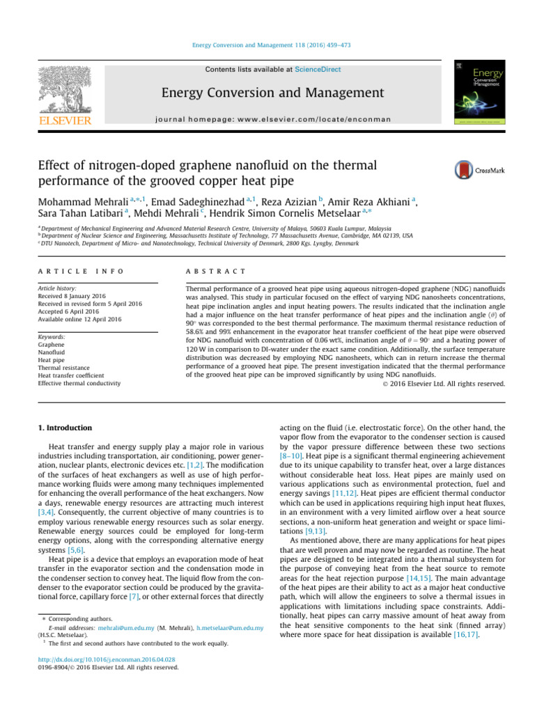 Nitrogen-Doped Graphene Nanofluid in Heat Pipes | PDF | Heat Transfer ...