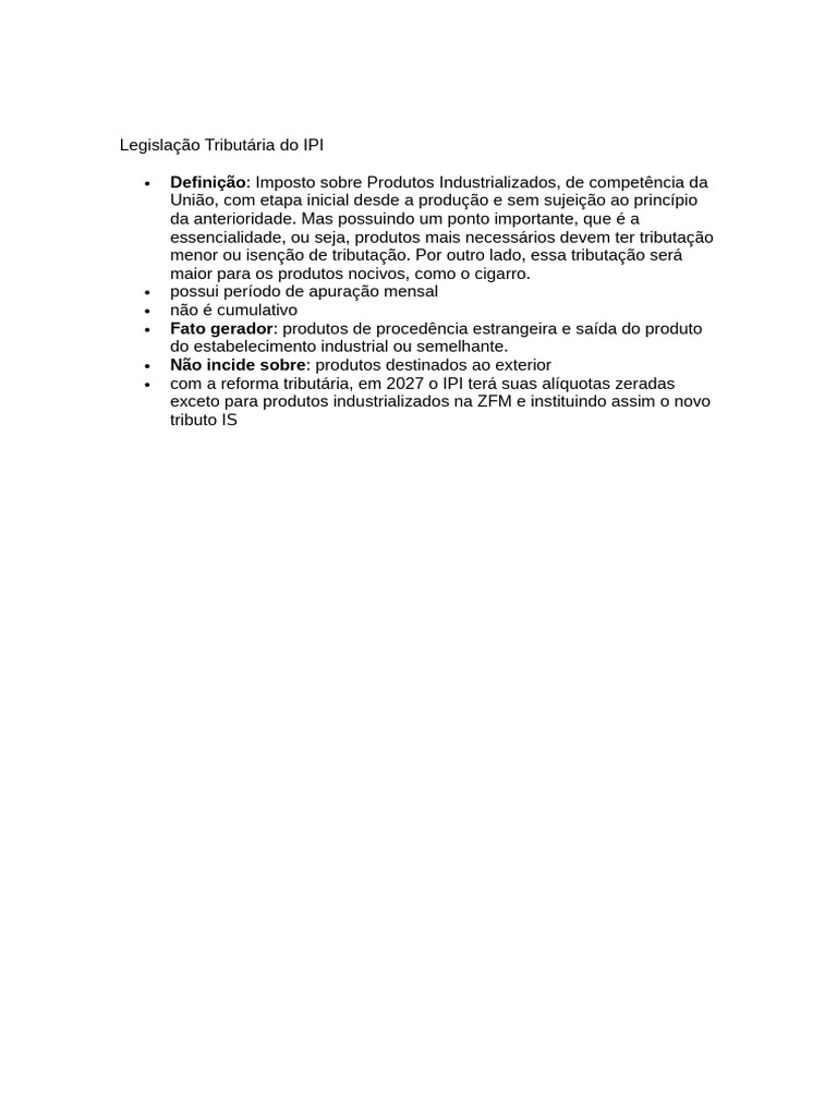 Significado do IPI na Legislação Tributária | PDF