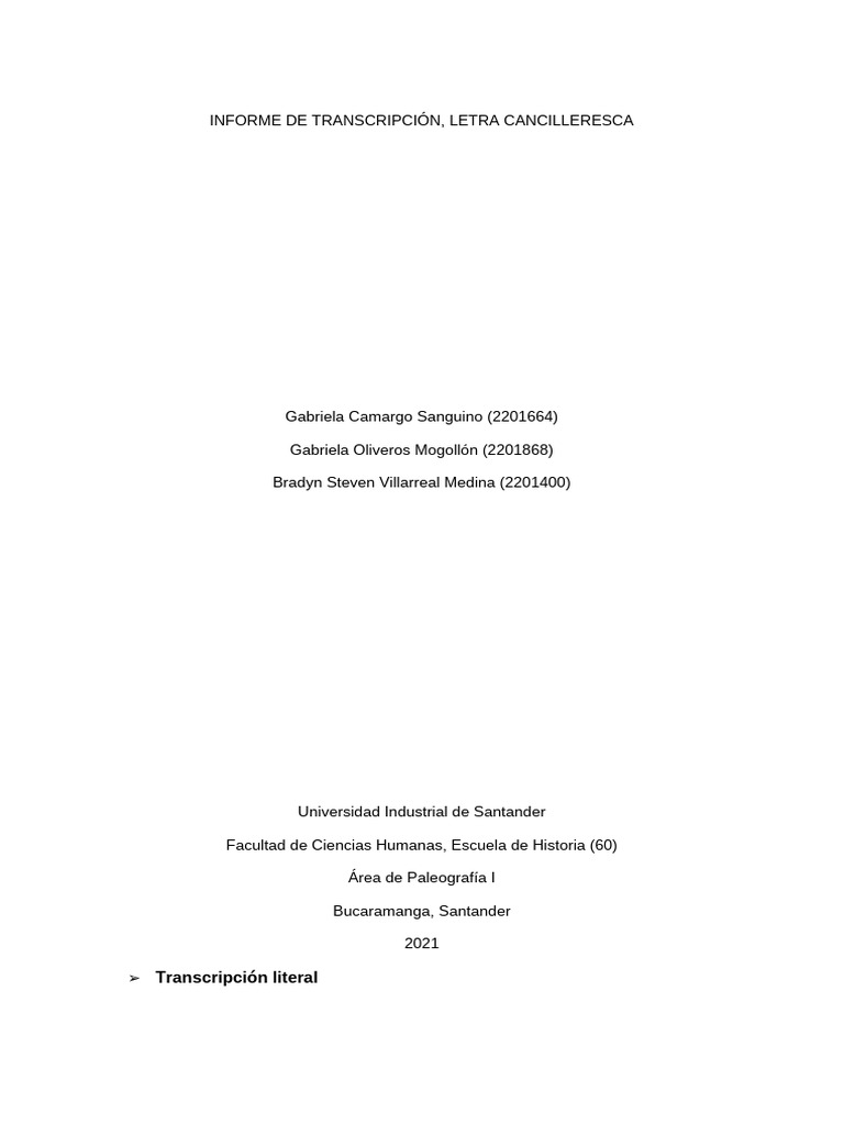 Informe de Transcripción, Letra Cancilleresca | PDF