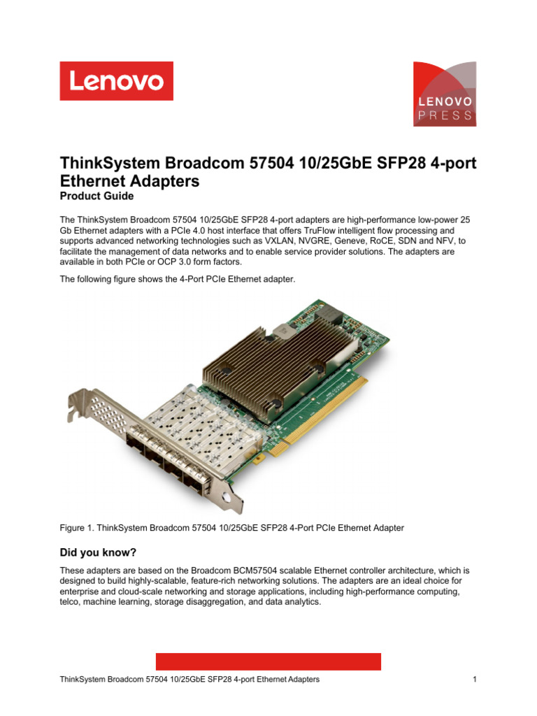 ThinkSystem Broadcom 57504 10 25GbE SFP28 4 Port | PDF | Computer ...