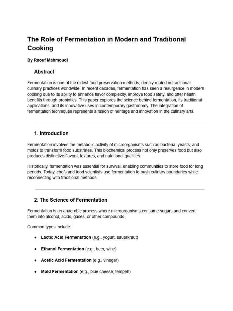 Fermentation in Cooking: Tradition & Innovation | PDF | Fermentation ...