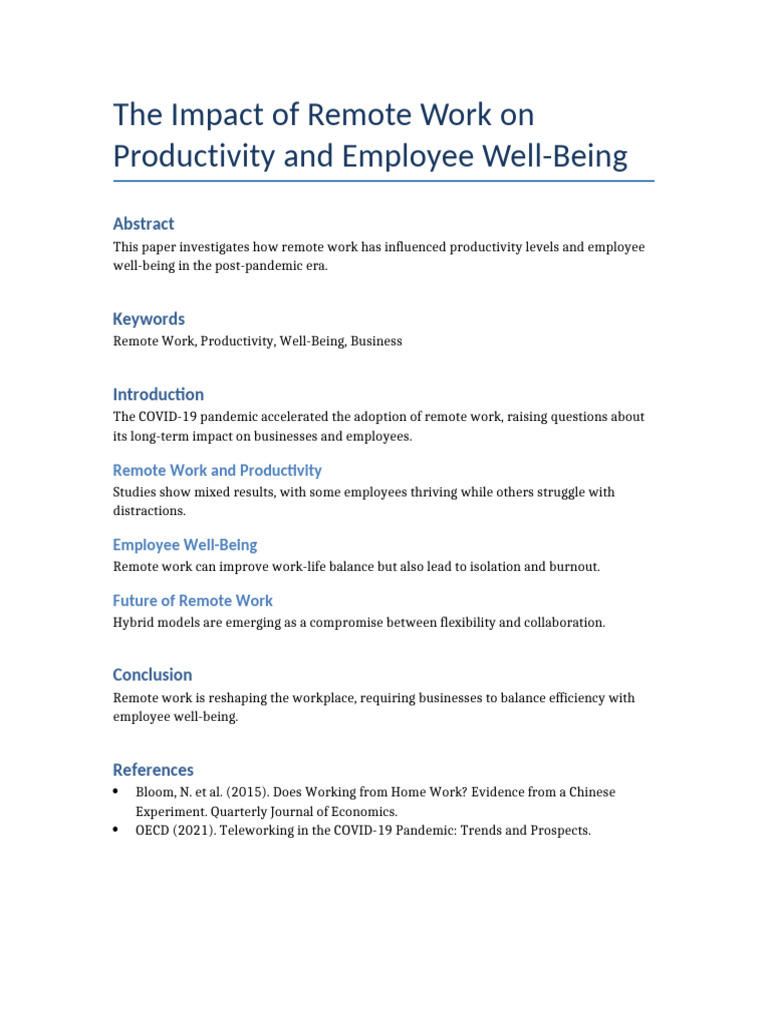 Remote Work's Effect on Productivity & Well-Being | PDF