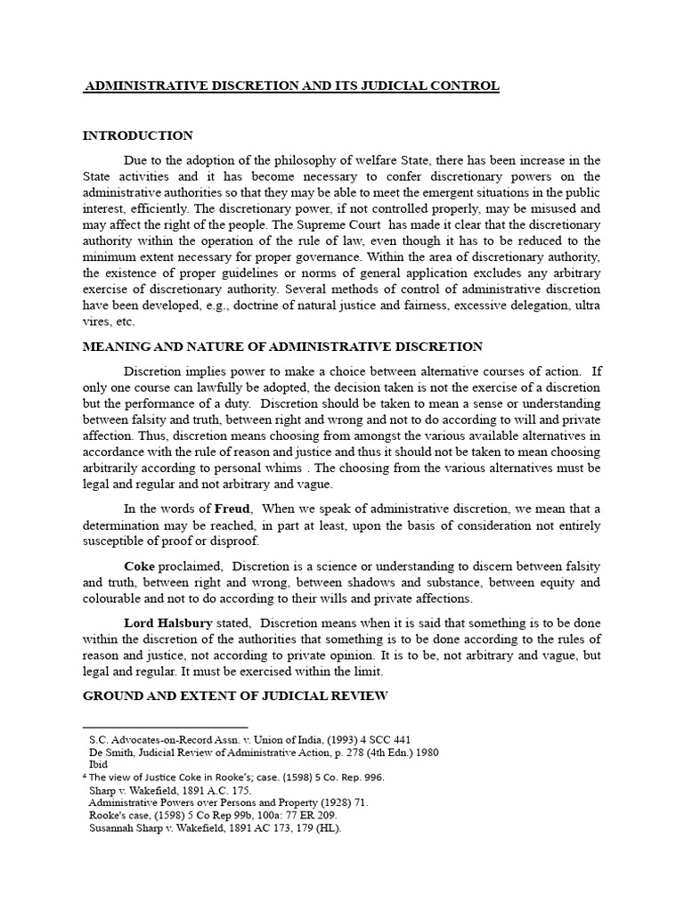 Judicial Control of Administrative Discretion | PDF | Supreme Court Of ...