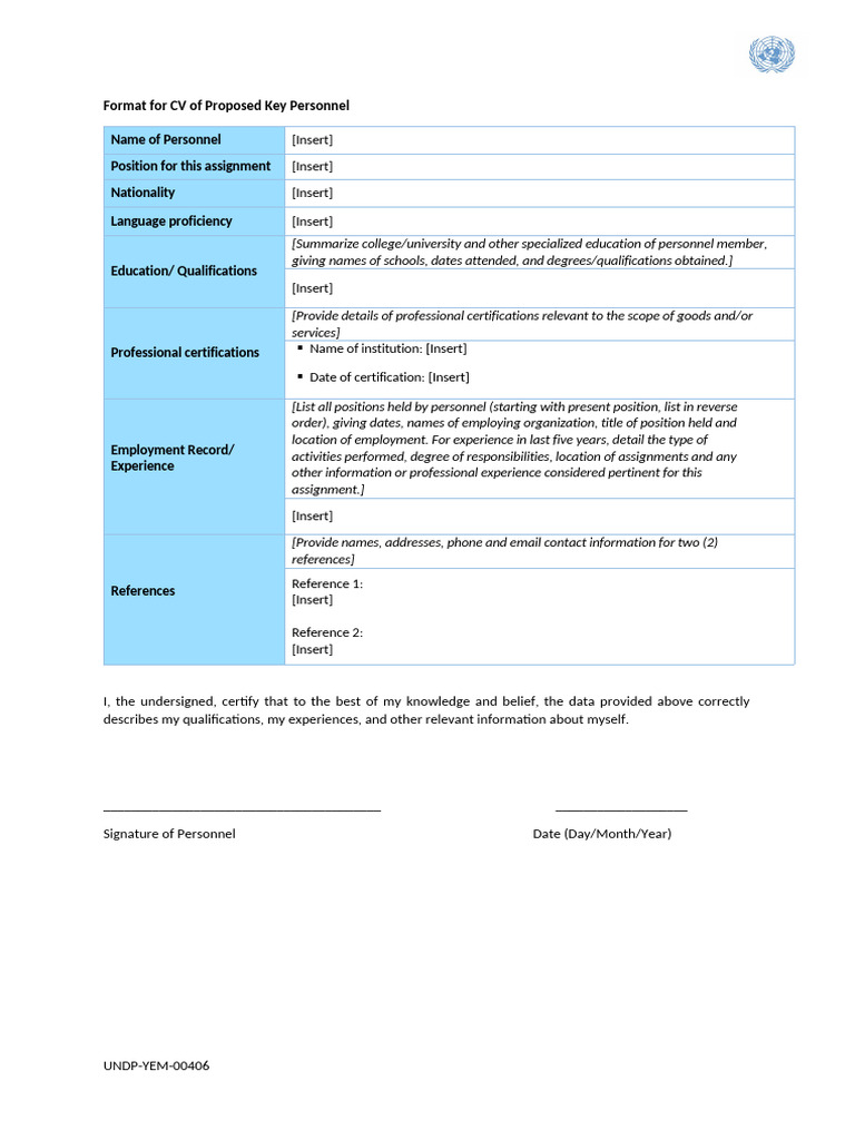 CV Format for Key Personnel Submission | PDF