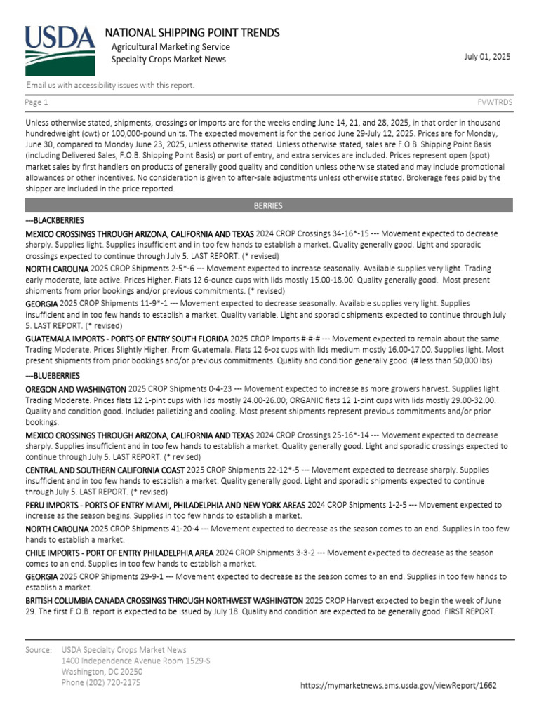 National Shipping Point Trends July 2025 | PDF | California | Cherry