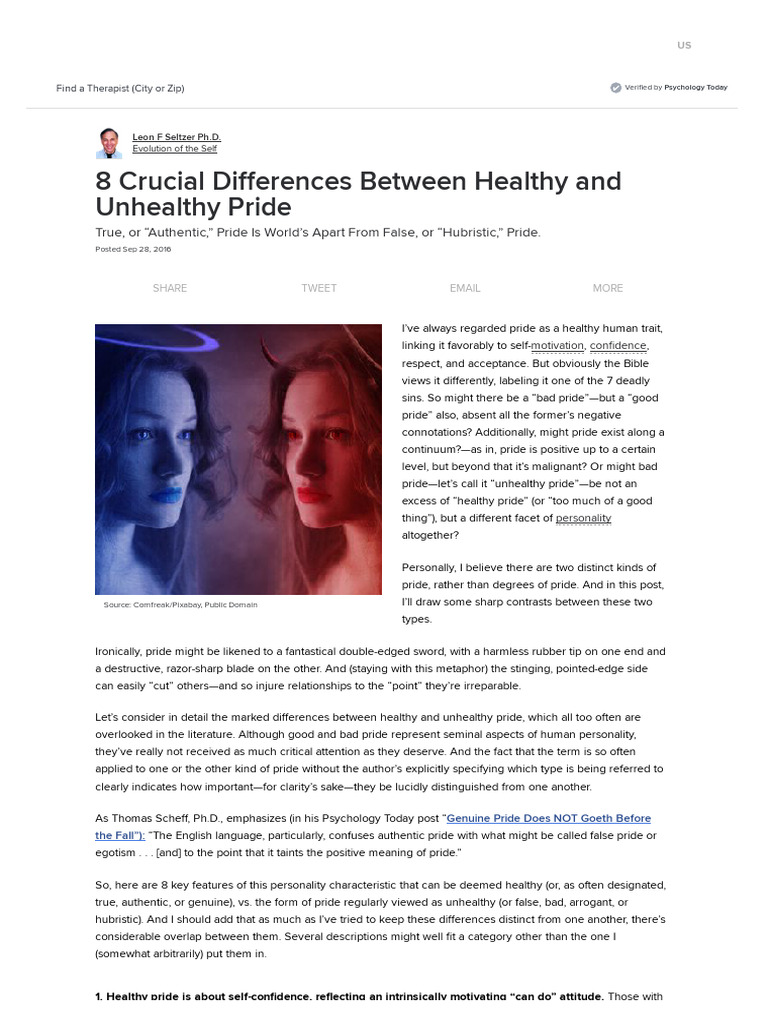 Healthy vs Unhealthy Pride Explained | PDF | Pride | Self Esteem