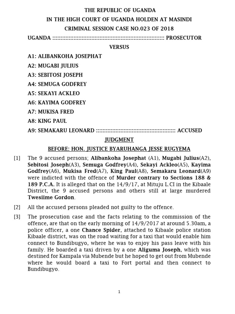 Uganda High Court Murder Case Judgment | PDF | Burden Of Proof (Law ...