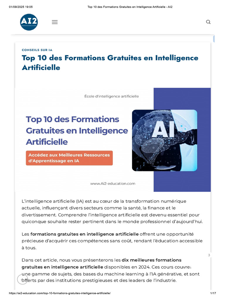 Top 10 Formations Gratuites en IA 2024 | PDF | Intelligence ...