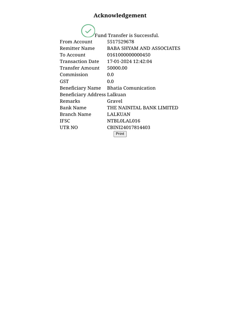 Successful Fund Transfer Receipt | PDF