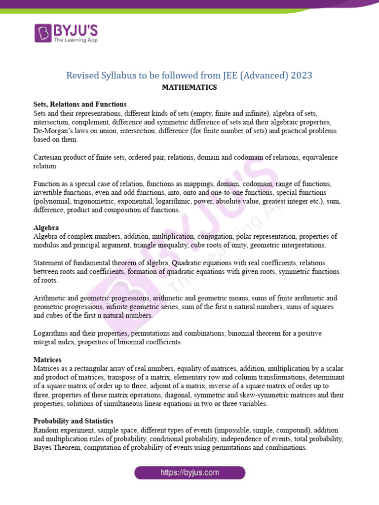 JEE Advanced 2023 Mathematics Syllabus | PDF | Function (Mathematics ...