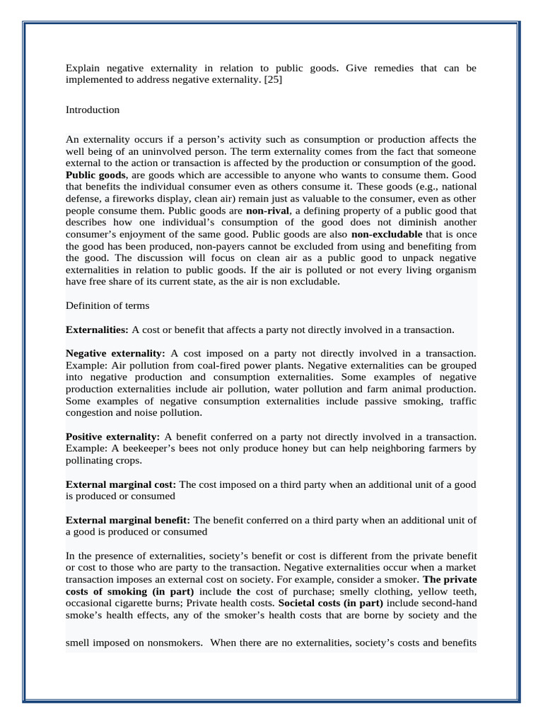 Presentation On Externalities | PDF | Externality | Public Good